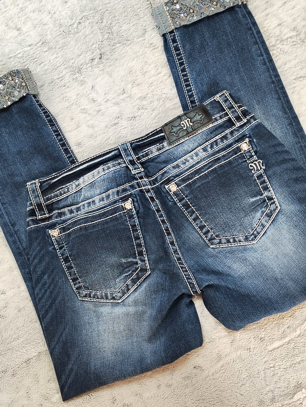 Miss Me Signature Cuffed Skinny Jeans Women's 29 Mcbling Y2K Vintage Vibes Retro - Picture 8 of 10